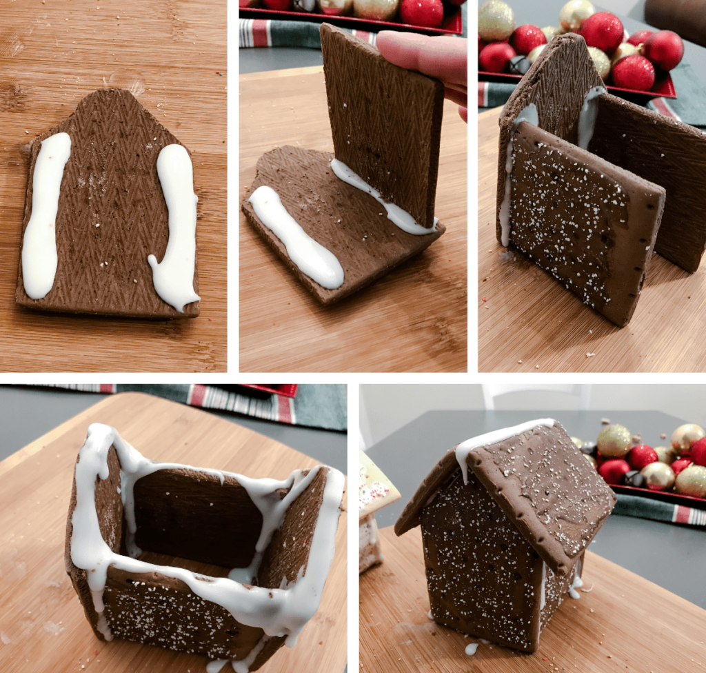 Pop Tarts are held together by royal icing to make the base house structure.