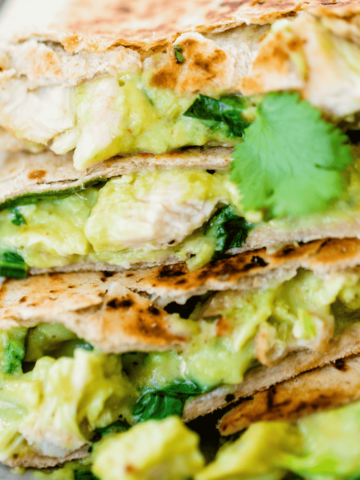 Sliced and stacked this Green Machine Quesadilla is ready to eat.