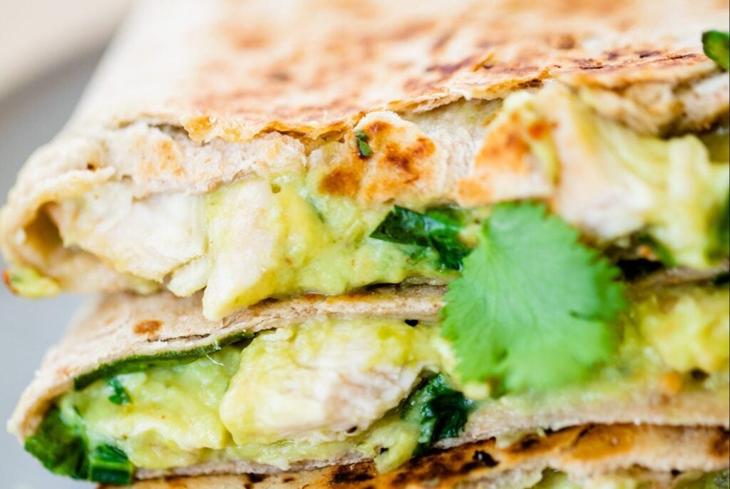 Sliced and stacked this Green Machine Quesadilla is ready to enjoy.